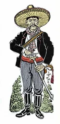 Porträt von Amador Salazar während der mexikanischen Revolution von 1910. Xylographie von Jose Guadalupe Posada (1852-1913)