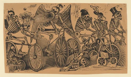 Skelette (Calaveras) auf Fahrrädern