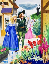 Paar bewundert Blumen