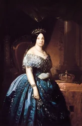 Porträt von Isabella de Bourbon (Isabel de Borbon) II (1830-1904), Königin von Spanien von 1833 bis 1868. Gemälde von Jose Romeu (?). Öl auf Leinwand