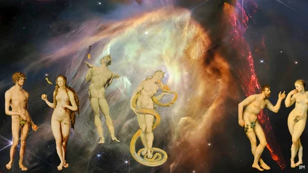 JJM-recreate: Blake-Cranach-Rubens_Die Versuchung+JWST