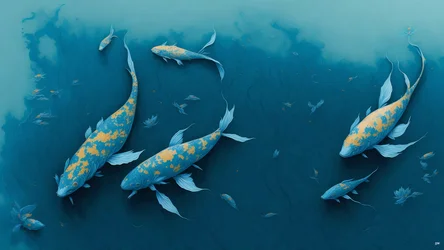 Tuschemalerei: Koi-Karpfen Blau_01