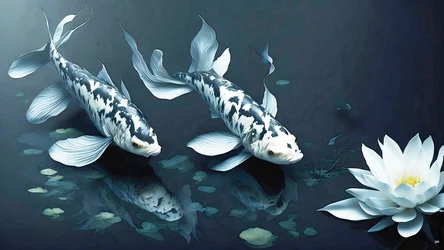 Tintenmalerei: Koi-Karpfen weißer Marmor 02