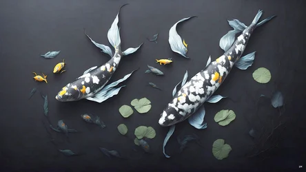 Tintenmalerei: Koi-Karpfen weißer Marmor 05