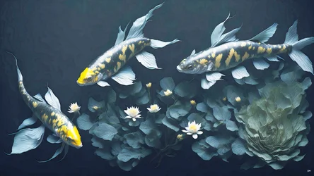 Tintenmalerei: Koi-Karpfen gelb 03