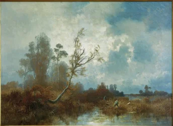 Herbsttag im Dachauer Moos mit Jägern und Hunden