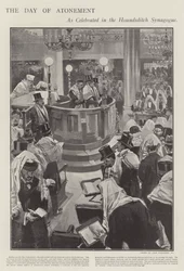 Feier des jüdischen Versöhnungstages in der Houndsditch-Synagoge, London (Lithografie)