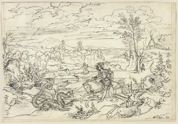 Landschaft mit Sankt Georg und dem Drachen und dem Monte Soratte