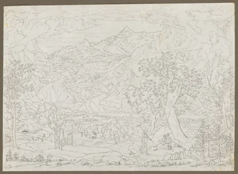 Der Grindelwald-Gletscher mit Jäger und Bauernmädchen im Vordergrund, ca. 1823
