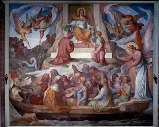 Das Boot der Seelen und der Eintritt von Dante und Virgil in den Berg des Fegefeuers (Fresko)