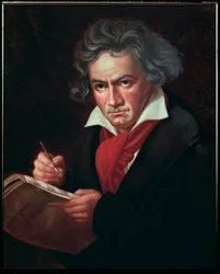 Porträt von Ludwig van Beethoven (1770-1827), deutscher Musiker, beim Komponieren der Missa solemnis