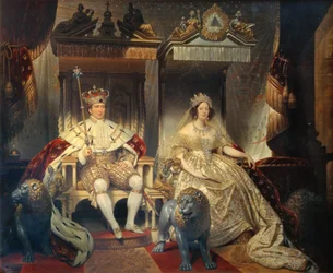 Christian VIII. (1786-1848) und Königin Caroline Amalie (1796-1881) in Krönungsgewändern