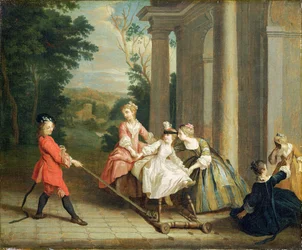 Kinder spielen mit einem Steckenpferd, ca. 1741-47