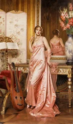 Eine elegante Dame in einem Innenraum