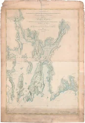 Eine Karte des Hafens von Rhode Island und der Narragansett Bay