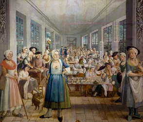 Wetter Brothers Textilfabrik in Orange, Provence im Jahr 1764, Stoffdruckabteilung, von Joseph Maria Gabriel Rossetti, Frankreich