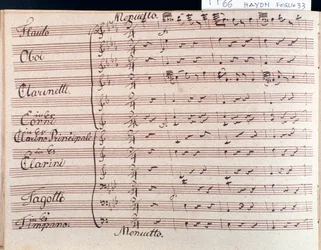 Erste Seite der Partitur des Menuetts in Sinfonie 66 in B-Dur von J. Haydn