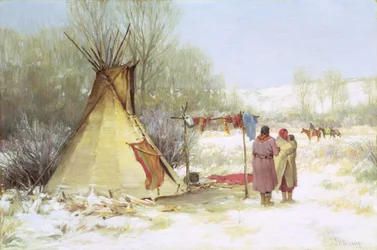 Indianer kehren in ein Winterlager zurück