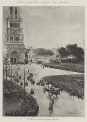 Der Besuch des Zaren in Paris, die kaiserliche Gesellschaft verlässt die Kathedrale Notre-Dame