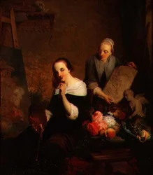 Eine Künstlerin bei der Arbeit in ihrem Atelier