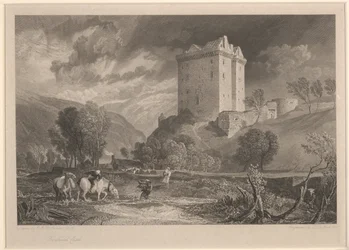Borthwick Castle, graviert von Henry Le Keux