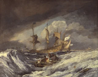 Boote setzen Anker für die niederländischen Kriegsschiffe, ca. 1804