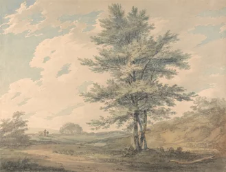 Landschaft mit Bäumen und Figuren