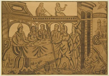 Tafel von einer alten Eichenkiste im Waisenhaus, Hook