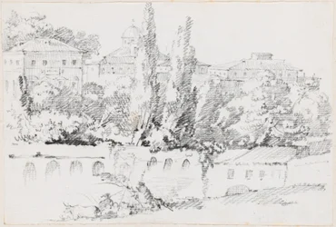 Mauern von Rom mit Santa Maria del Popolo in der Ferne