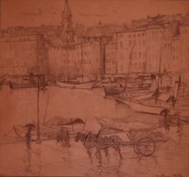 Hafenszene, Regentag