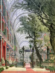 Innenansicht des Kristallpalastes, Hyde Park, zeigt die Eröffnung der Großen Ausstellung im Jahr 1851