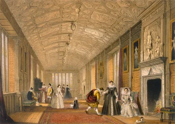 Die Lange Galerie in Lanhydrock, Cornwall, 1600, aus Architektur des Mittelalters, veröffentlicht 1838
