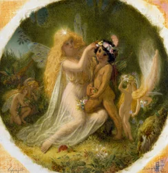 Titania, Prinzessin der Feen, und der junge Inder, den sie zu ihrem Pagen gemacht hat (Illustration für 