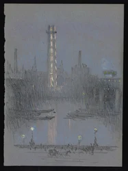 Schutzturm mit Nachtlichtern, vom Embankment