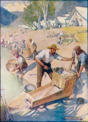 Den ganzen Tag lang war das Geräusch der Hacke und das Rumpeln der Wiege zu hören, um 1908, um 1920