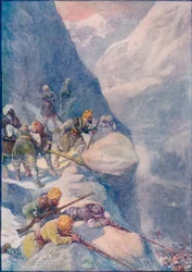 Zerschmettert von rollenden Steinen, niedergemäht von Musketensalven, fielen die Männer zu Hunderten, 1908