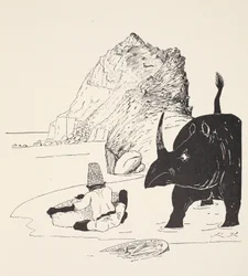Der Parsee beginnt seinen Kuchen auf der unbewohnten Insel zu essen, Illustration aus 
