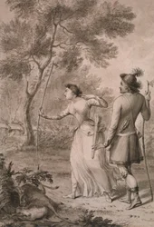 Robin Hood und Clarinda jagen Hirsche
