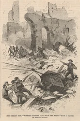 Arbeiter ziehen Tresore aus den Ruinen, Illustration aus Frank Leslies Illustrated Newspaper, 1871