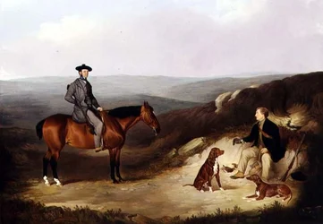 John Kerr Watson auf einem Jagdpony mit seinem Pferdepfleger in den Yorkshire Moors