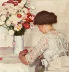 In Gedanken (Dame in Weiß mit Blumen)