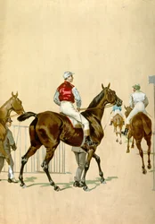 Pferde und Jockeys, 20. Jahrhundert (Illustration)