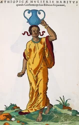 Äthiopische Frau, Stich von Hans Weigel Älterer (aktiv 1549-1577) nach einem Gemälde von Jost Amman (1539-1591), aus Habitus praecipuorum populorum tam virorum quam foeminarum singulari arte depicti, Nürnberg