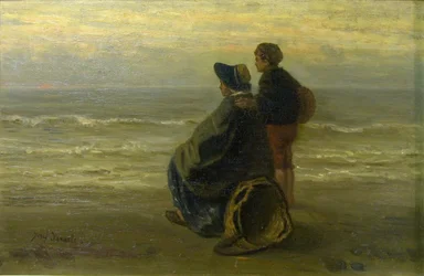 Mutter und Kind an einem Meeresufer, um 1890