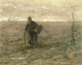 Alte Frau auf der Heide