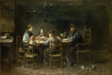 Bauernfamilie am Tisch