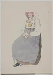 Sitzende Frau in Tracht