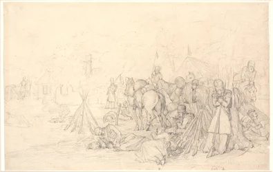 Franzosen biwakieren auf dem Schlachtfeld nach einer Schlacht