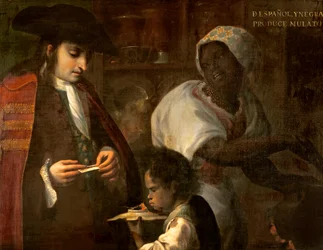 Spanier und Schwarze zeugen einen Mulatten, um 1715