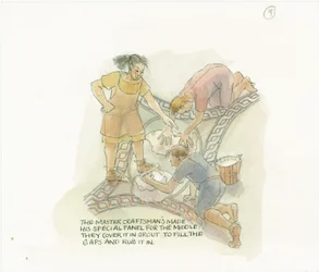Zwei Arbeiter verfugen eine Bodenplatte, hergestellt und überwacht vom Meisterhandwerker, 2003